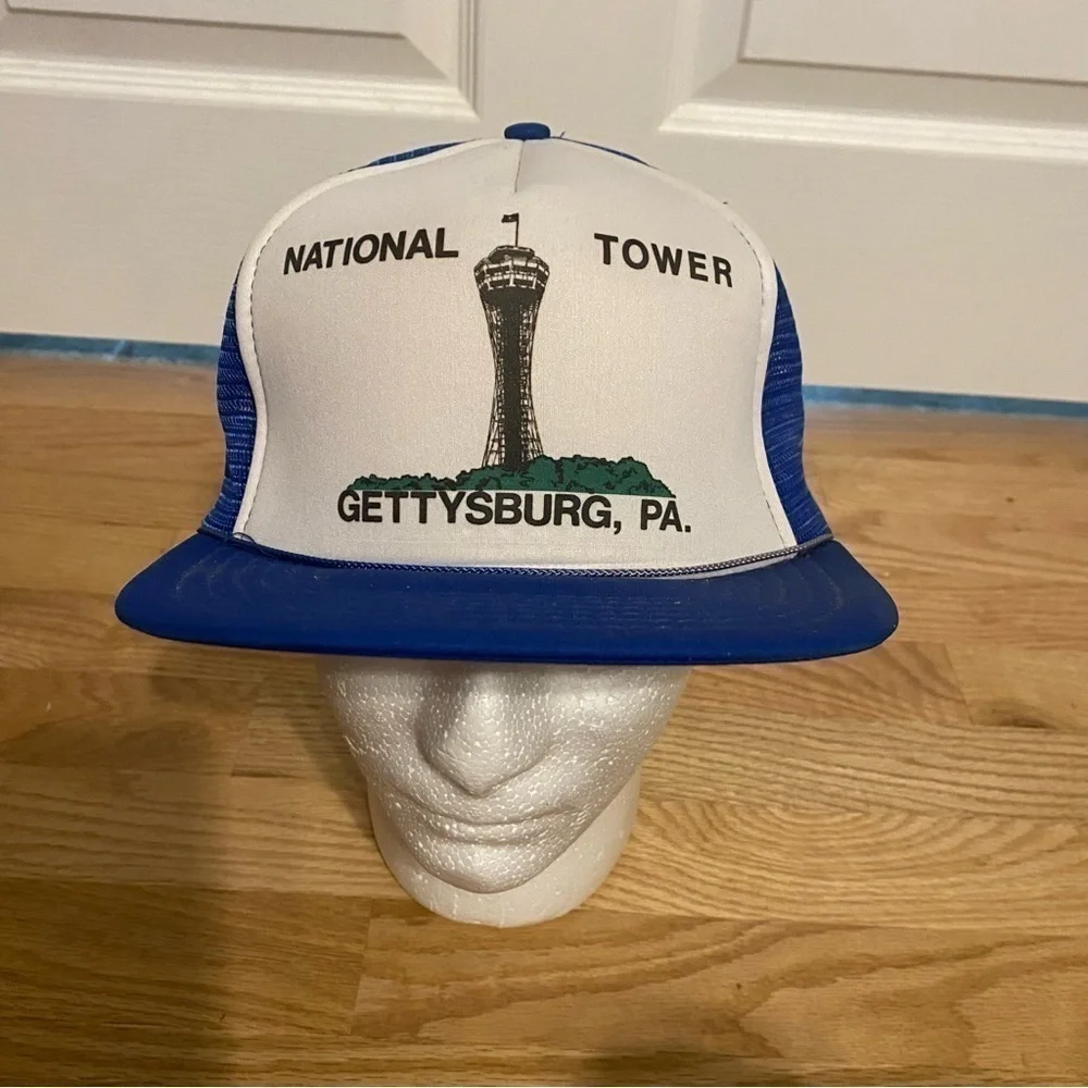 Vintage National Tower Gettysburg PA Trucker Hat Mesh Tourist Blue